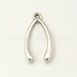 Tibetan Style Alloy Wish Bone Lucky Pendants, Lead Free and Cadmium Free, Antique Silver, 24x15x4mm, Hole: 2mm