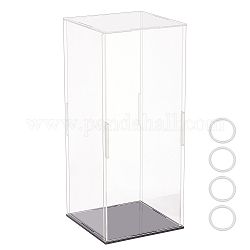長方形の透明なアクリル ミニフィギュア ディスプレイ ボックス、黒いベース付き  モデル用  ビルディングブロック  人形ディスプレイホルダー  透明  11x11x25.5cm