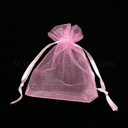 Organza Gift Bags, Jewelry Mesh Pouches for Wedding Party Christmas Gifts Candy Bags, with Drawstring, Rectangle, Pearl Pink, 7x9cm