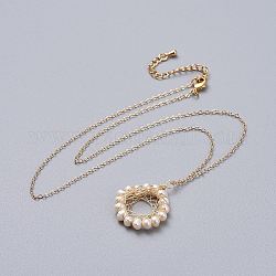 Eau douce naturelle pendentifs de perles, avec des chaînes en laiton et des coffrets à bijoux en carton, véritable 18k plaqué or, 18.3 pouce (46.5 cm)