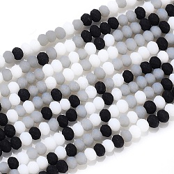 Sfaccettate perle di vetro fili, smerigliato, rondelle, nero, 2.5~3.2x1.8~2.6mm, Foro: 0.8 mm, circa 185~186pcs/filo, 15.55~15.75 pollice (39.5~40 cm)