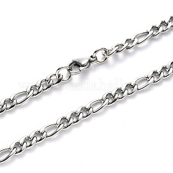 Collares de cadena de 304 acero inoxidable Figaro, con cierre de pinza, color acero inoxidable, link: 8.5x4x1.2 mm y 6x4.5x1.2 mm, 19.68 pulgada (50 cm)