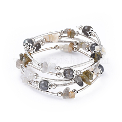Cinq boucles de bracelet en labradorite naturelle et pierre de lune, laiton avec des perles tubulaires, perles d'espacement en fer et chapeaux de perles en alliage de style tibétain, 2-1/4 pouce (5.6 cm)