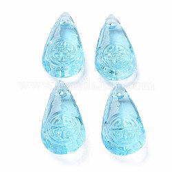 Transparent Handmade Bumpy Lampwork Beads, Teardrop, Light Sky Blue, 23x11.5x6mm, Hole: 1.5mm