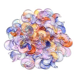 100pcs pendentifs en verre 5 couleurs, avec de la poudre de paillettes, croissant de lune, couleur mixte, 16x11.5x3.2mm, Trou: 1.2mm, 20 pcs / couleur