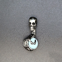 Halloween-Schädel-Opalit-Legierungsanhänger, Skeletthandanhänger mit Kugelkugel aus Edelsteinen, Antik Silber Farbe, 43x19 mm
