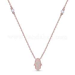 Tinysand mano de hamsa / mano de fátima / mano de miriam 925 collares con colgante de circonita cúbica de plata esterlina, de abalorios de perlas, oro rosa, 17.44 pulgada