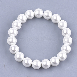 Pulseras elásticas con cuentas de perlas de concha, redondo, blanco cremoso, 2~2-1/8 pulgada (5~5.5 cm), 10mm