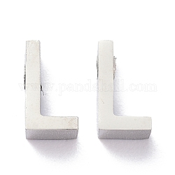 304 Stainless Steel Charms, Alphabet, Stainless Steel Color, Letter.L, 8x4.5x3mm, Hole: 1.8mm