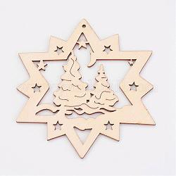 Ungefärbte Holzanhänger, Stern, Für weihnachtsthema, antik weiß, 99.5x92x3 mm, Bohrung: 2 mm