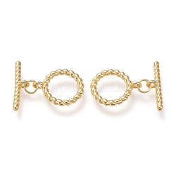 Brass Toggle Clasps, Long-Lasting Plated, Twist Ring & Bar, Real 18K Gold Plated, Twist Ring: 18x14.5x4mm, Hole: 2mm, Bar: 19x5.5x4mm, Hole: 2mm