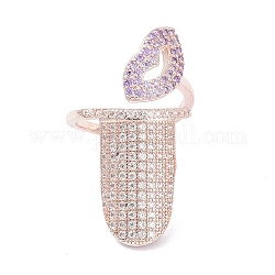 Anelli per unghie in ottone con micro pavé di zirconi cubici, anello di copertura del chiodo, labbra, Vero oro rosa placcato, 1.5mm, diametro interno: 14.5mm