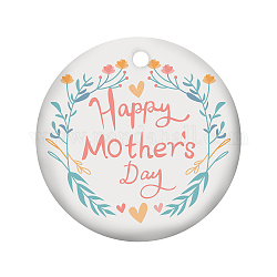 Handgemachte Porzellan-Anhänger, flaches rundes Wort glücklicher Muttertag, Licht Himmel blau, 75x2 mm