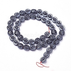 Non magnetici perle ematite sintetico fili, piatta e rotonda con teschio, 8.5x4.8~5mm, Foro: 1 mm, circa 42pcs/filo, 15.5 pollice (39.5 cm)