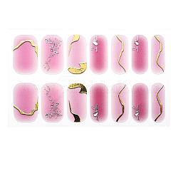 Envolturas de uñas ombre de cobertura completa, tiras de uñas de calle de color en polvo con purpurina, autoadhesivo, para decoraciones con puntas de uñas, rojo violeta pálido, 24x8mm, 14pcs / hoja