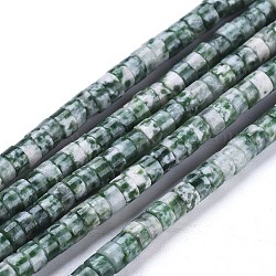 Natürliche grüne Fleck Jaspis Perlen Stränge, heishi Perlen, Flache Runde / Scheibe, 4x2 mm, Bohrung: 0.6 mm, ca. 149~171 Stk. / Strang, 15.35 Zoll ~ 15.55 Zoll (39~39.5 cm)