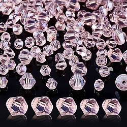 10 brins 2 brins de perles de verre de galvanoplastie transparentes de style, de couleur plaquée ab , facette, Toupie, rose, 4~6x4~6mm, Trou: 1mm, Environ 47~96 pcs/chapelet, 10.83~14.37 pouce