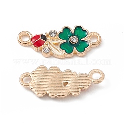 Alloy Connector Charms, with Crystal Rhinestone and Enamel, Clover Links with Ladybug, Light Gold, 8.5x21x2mm, Hole: 1.8mm