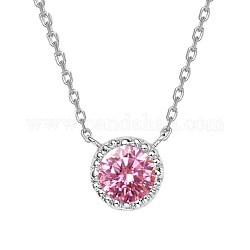 Плоские круглые ожерелья с подвесками из стерлингового серебра 925 шт., с горными хрустальными и кабельными цепями, упаковочная коробка, платина, светло-розовый