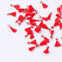 Decorazioni con pendente in nappa in cotone polycotton (poliestere), con anelli di salto di ferro non saldato, oro, rosso, 10~16x2mm, Foro: 1.5 mm