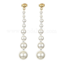 Aretes colgantes con borla larga y perlas de concha, 304 joya de acero inoxidable, blanco, 62.5x10mm