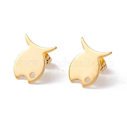 201 Stainless Steel Stud Earring Findings with Hole, 304 Stainless Steel Pins and Ear Nuts, Fish, Real 24K Gold Plated, 15x12.5mm, Hole: 1.8mm, Pin: 0.8mm