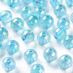 Perles en acrylique transparente, de couleur plaquée ab , ronde, turquoise pale, 12x11mm, Trou: 2.5mm, environ 566 pcs/500 g