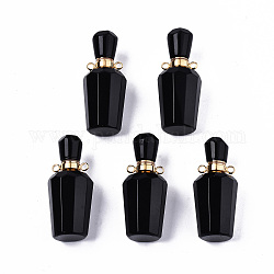 Facettierte Anhänger aus natürlichem Obsidian, zu öffnende Parfümflasche, mit goldenen Messing Zubehör, Flasche, 36x15.5x15 mm, Bohrung: 1.8 mm, Flaschenkapazität: 1 ml (0.034 fl. oz)
