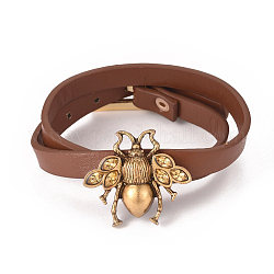Imitation bracelets d'enveloppe de cuir, 2-boucles, avec fermoir en alliage d'abeille et fermoir de montre, brun, 16.3 pouce (41.5 cm), 9x2.5mm