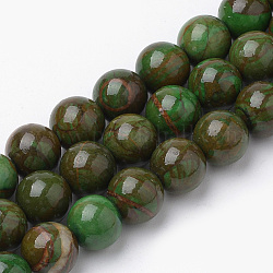 Chapelets de perles en jaspe avec images naturelles, teinte, ronde, verte, 10mm, Trou: 1mm, Environ 40 pcs/chapelet, 15.7 pouce (39.87 cm)
