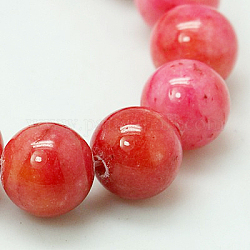 Jade Perlen Stränge, natürliche weiße Jade, gefärbt, Runde, tief rosa, 6 mm, Bohrung: 1 mm, ca. 69 Stk. / Strang, 15.7 Zoll