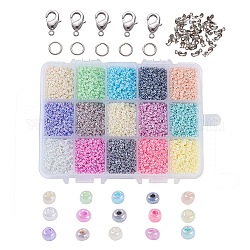 Set di gioielli fai da te, con perle di vetro e risultati in metallo, colore misto, 2~2.5mm, circa 25505 pc / scatola