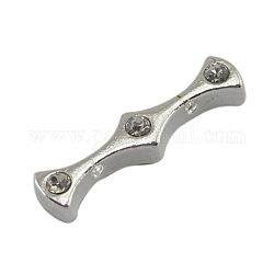 Alloy Rhinestone Bar Spacers, Silver, about 30mm long, 7mm wide, 5mm thick, hole: 1.5mm