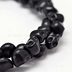 Tinti turchese sintetico fili di perle, teschio, nero, 8x6x7mm, Foro: 1 mm, circa 48~49pcs/filo, 15.3~15.5 pollice