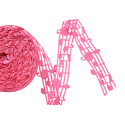 Polyester Grosgrain Ribbon, Musical Note Pattern, Hot Pink, 1-1/8
