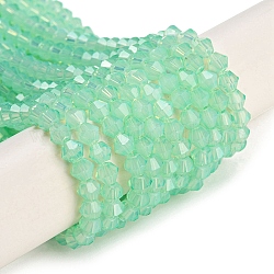 Cuisson des brins de perles de verre transparentes peintes, imitation opalite, facette, Toupie, vert printanier, 4~4.5x3.5~4mm, Trou: 0.9mm, Environ 84 pcs/chapelet, 13.58~13.78 pouce (34.5~35 cm)