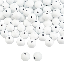 Sprühlackierte europäische Naturholzperlen, Großloch perlen, Runde, weiß, 24x23 mm, Bohrung: 5.5 mm, 100 Stück / Beutel