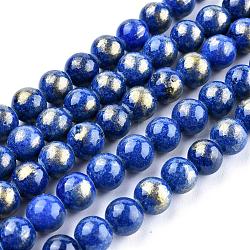 Chapelets de perles de jade naturel, une feuille d'or, teinte, ronde, bleu moyen, 8mm, Trou: 1mm, Environ 50 pcs/chapelet, 15.75 pouce (40 cm)
