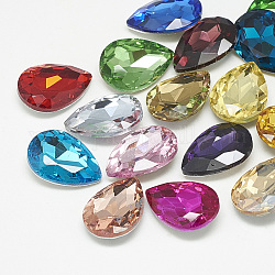 Cabujones de cristal con rhinestone, facetados, lágrima, color mezclado, 14x10x4.5mm