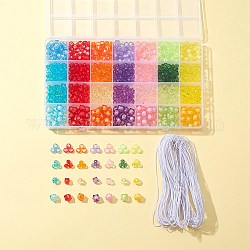 Kit de fabrication de bracelet de couleur bonbon bricolage, y compris le cube et les perles acryliques rondes et plates, Cordon élastique, couleur mixte, perles: 1050 pcs / sac