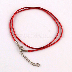 ワックスコットンコードネックレス作り  合金製カニカンとアイアンエンドチェーン付き  プラチナ  暗赤色  17.4インチ（44cm）