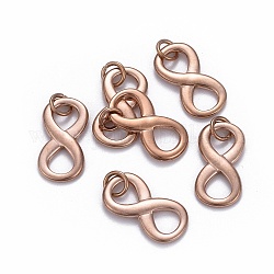 Encantos de 304 acero inoxidable, con anillo de salto, infinito, oro rosa, 20.5x10.5x2mm, agujero: 4 mm