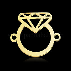 201 dijes de conector de acero inoxidable, forma de anillo de diamantes, real 18k chapado en oro, 14x16x1mm, agujero: 1.4 mm