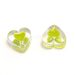 Прозрачные прозрачные эмалевые акриловые бусины, сердце, желто-зеленый, 15x17x11 мм, отверстие : 2 мм