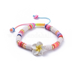 Bracelets de perles tressées en fil de nylon, perles heishi en pâte polymère faites à la main et perles en bois, plumeria, colorées, 2-3/8 pouce ~ 3-1/4 pouces (6.1~8.3 cm)