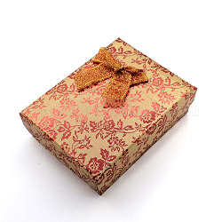 Boîtes de jeux de bijoux rectangle de carton, avec bowknot extérieur et intérieur éponge, pour les colliers et pendentifs, saumon clair, 93x72x29mm