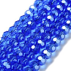 Galvanisierte Glasperlen Stränge, Mit Perlglanz plattiert, facettiert (32 Facetten), Runde, Blau, 8x7 mm