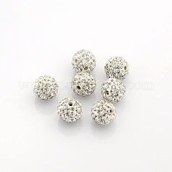 Perles de strass de grade A, Perles de boule pavé disco , résine et de kaolin, ronde, blanc, pp9 (1.5mm), 1.6mm, Trou: 8mm