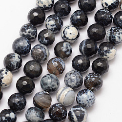 Fili di perline di agata crepitante naturale, tondo, sfaccettato, tinti e riscaldato, nero, 10mm, Foro: 1 mm, circa 37pcs/filo, 15 pollice