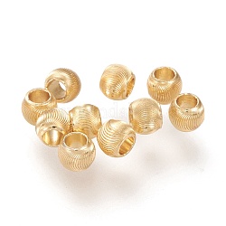 Brass Beads, Long-Lasting Plated, Textured, Solid Round, Real 18K Gold Plated, 4.5x3.8mm, Hole: 2~2.5mm
